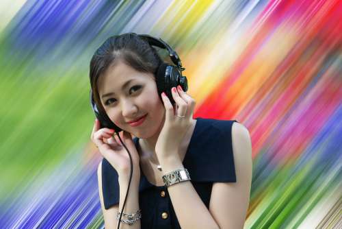 Girl Woman Smile Headphone Young Asian Happy