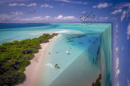 Manipulation Aerial View Maldives Tropical Vacation