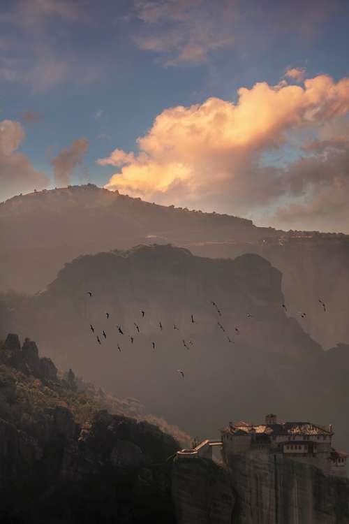 Meteora Greece Monastery Landscape Nature Mountain