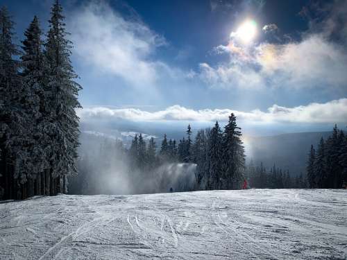 Mountain Ski Piste Winter Sunny Day
