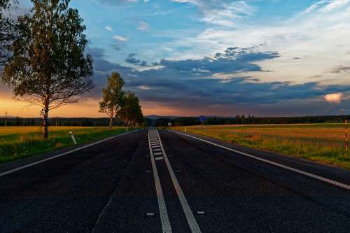 Path Limit The Sky Clouds The Lines On The Road