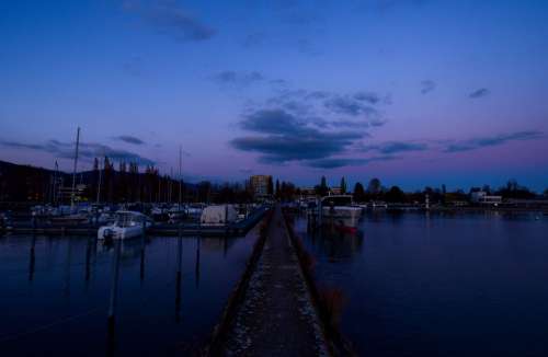 Port Boat Twilight Sunset Reflection Sky City