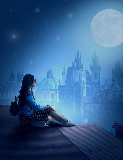 Prague Moon Girl Women Darkness Spirituality