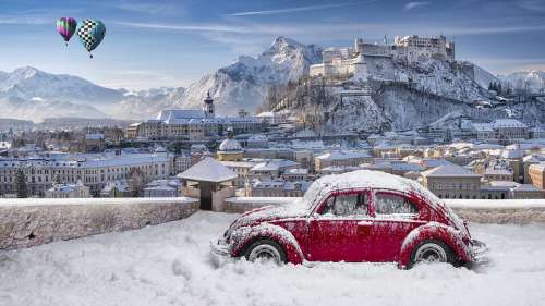Salzburg Kapuzinerberg Auto Snow Winter Vehicle