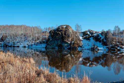 Spring River Rocks Reflection Landscape Forests