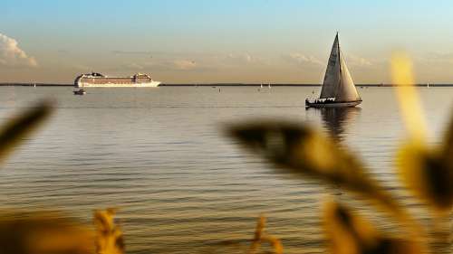 St Petersburg Russia Sea Ship Horizon Water Travel