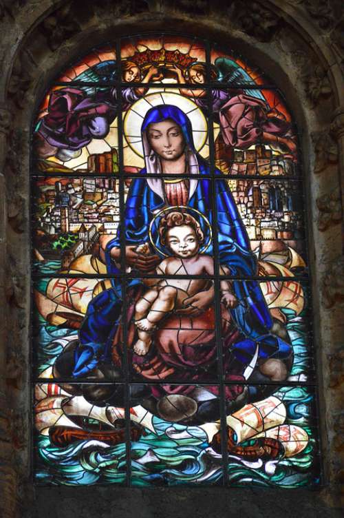 Stained Glass Mother Child Window Woman Sainte