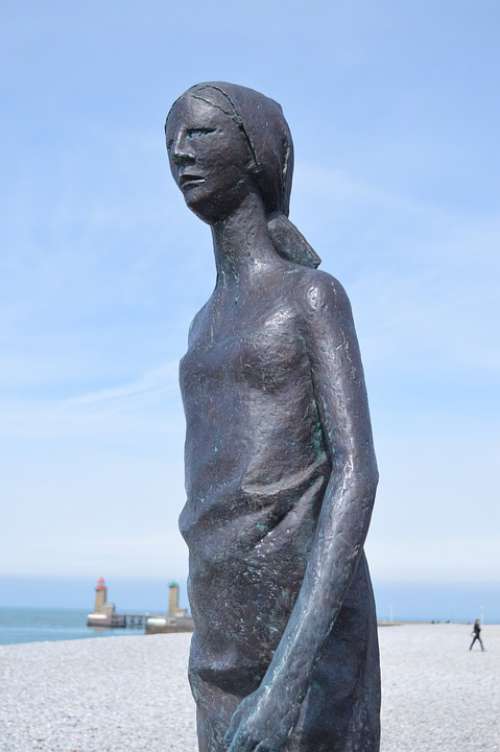 Statue Bronze Sculpture Woman Face Fécamp Beach