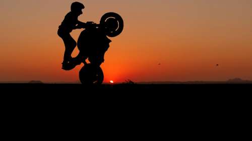 Sunset Motorcycle Acrobatics Silhouette Nature