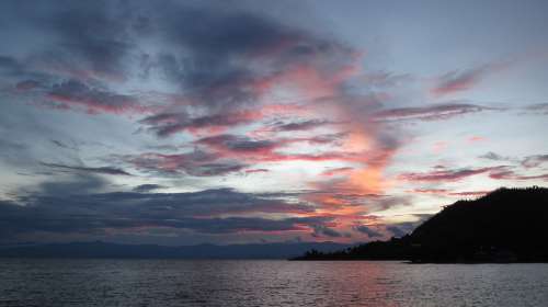 Sunset Lake Kivu Rwanda Water Sky Clouds Dusk