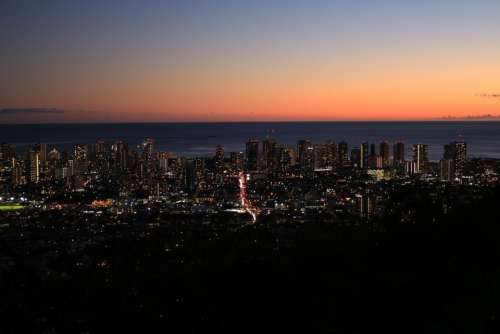 Sunset Citynight Honolulu Hawaii Landscape Sky