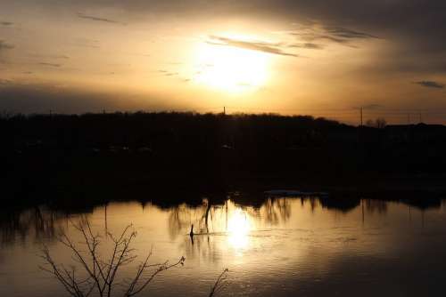 Sunset Sun River Reflection Landscape Sky Mood