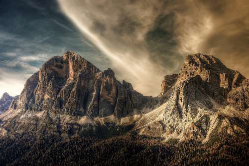 Tofane Dolomites Nature Mountains Clouds Rock Sky