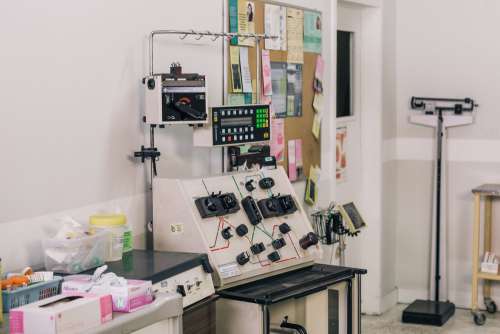 Medical Monitoring Machine And Supplies In Hospital Hallway Photo