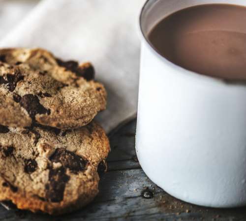 Hot chocolate with chocolate chip cookies
