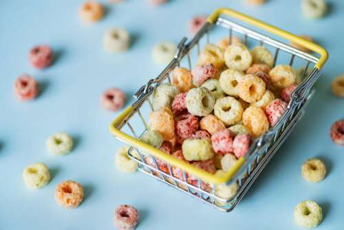 Cereal in a shopping basket