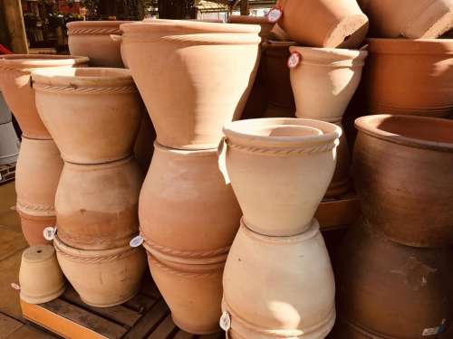 terracotta pots planters garden centre earthenware stacked