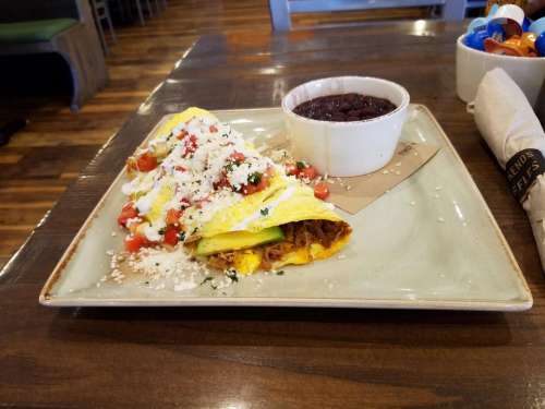 pork carnita omelette black beans meal lunch brunch