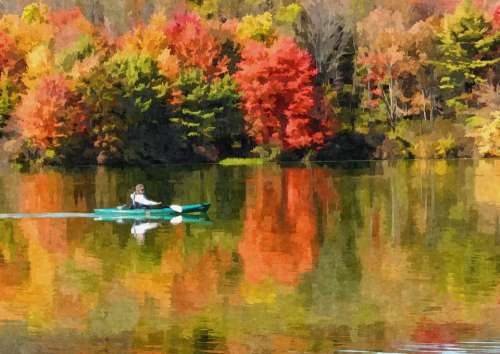Fall lake kayak people fall colors