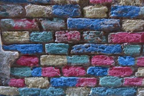 bricks colorful multicolor wall blue