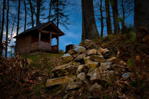Alpine Hut Stones Forest Alm Natural Landscape