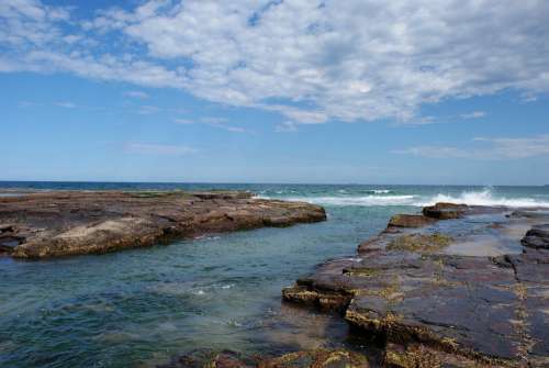 Australia Coast Nsw Rocks Coastline Holiday Sunny