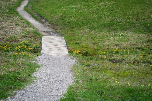 Away Trail Bridge Meadow Nature Landscape Hiking