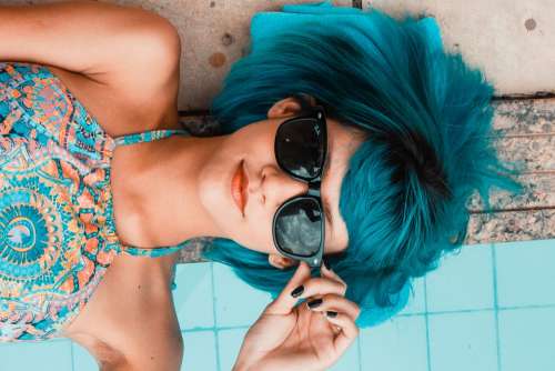 Blue Sunglasses Woman Swimming Pool Look Girl