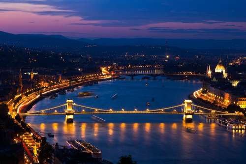 Budapest Chain Bridge Danube Evening Panorama City