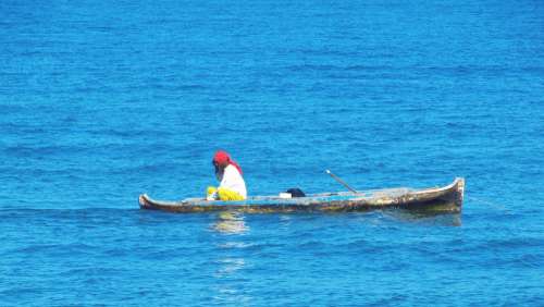 Canoe Cartagena Fisherman Fun Blue Sea Colombia