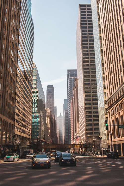 Chicago City Cars Urban Skyline Downtown