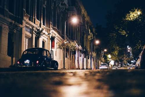 City Cars Night Street Sidewalk Istanbul