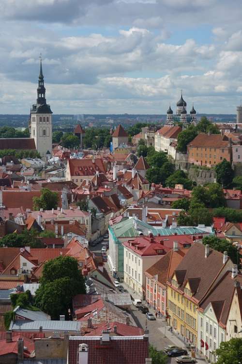 City Overview Tallinn Estonia Buildings Clouds