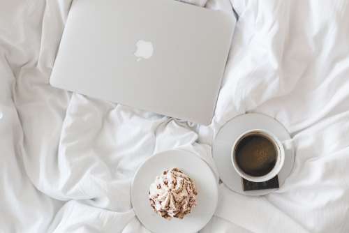 Coffee Cup Macbook Laptop Working Breakfast Bed