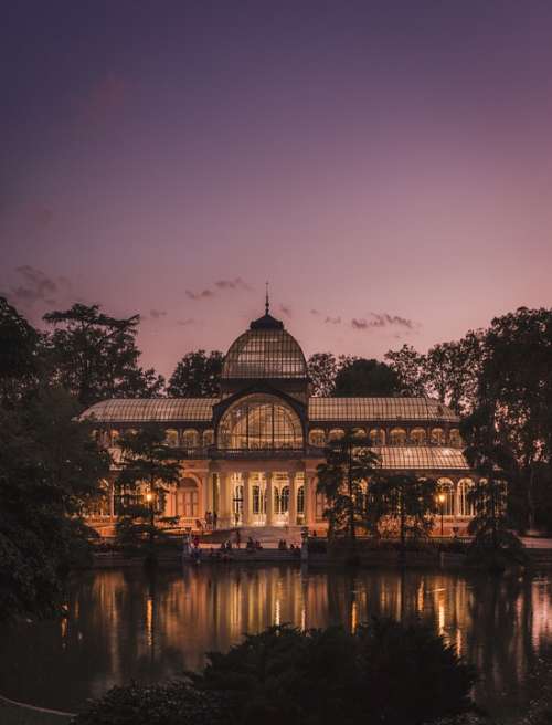 Crystal Palace Madrid Pond Sunset Landscape