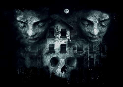Fantasy Dark Gothic Horror House Skull Statues