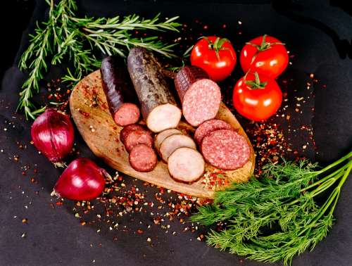 Food Sausage Nutrition Appetizer Wooden Board