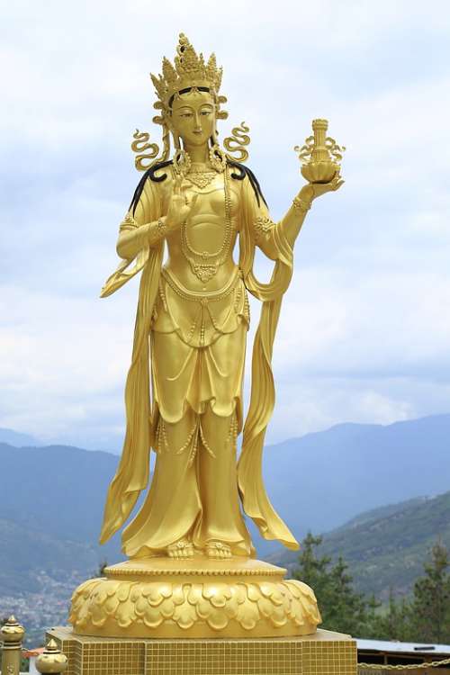 Gold Statue Goddess Bhutan Religion Buddhism