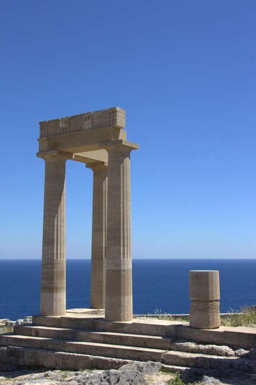 Greece Rhodes Lindos Acropolis Columnar Stones