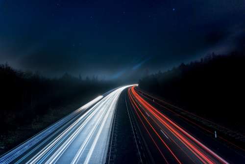 Highway Lights Night Road Spotlight Speed