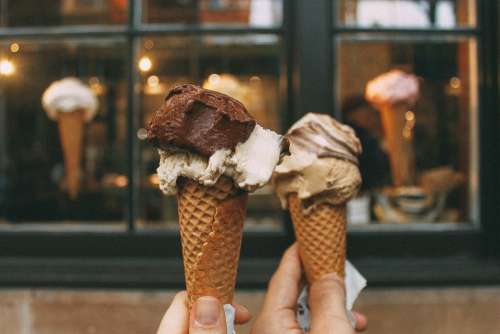Ice Cream Cone Chocolate Vanilla Flavor Cold