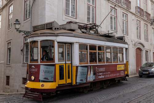 Lisbon Tram City Traffic Historically Transport