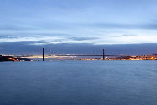 Lisbon Bridge Blue Sea Architecture Port