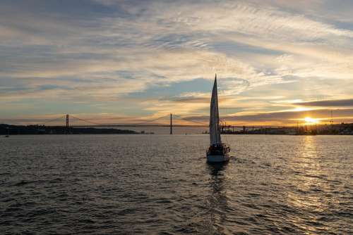 Lisbon Bridge Blue Sea Port Evening Sky Portugal