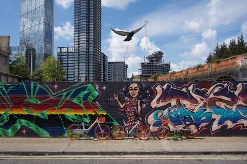London Graffiti Street Mural Urban Skyscape Bird