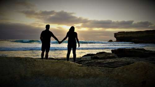 Lovers Love Hand In Hand Sunset Pair Romance