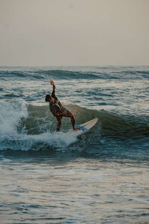 Man Beach Bali Wave Shores Sea Ocean Surfing