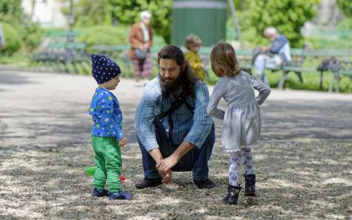 Man Bearded Parent Dad Kids Play Park Relaxation