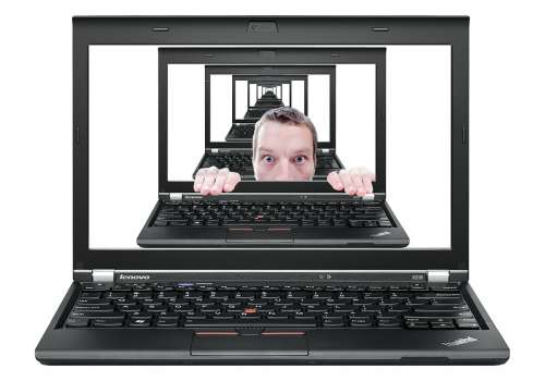 Man Scared Hiding Computer Funny Photo Montage