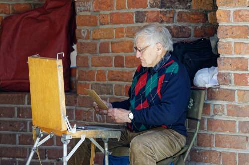 Man Old Artist Talent Painter Painting Chair